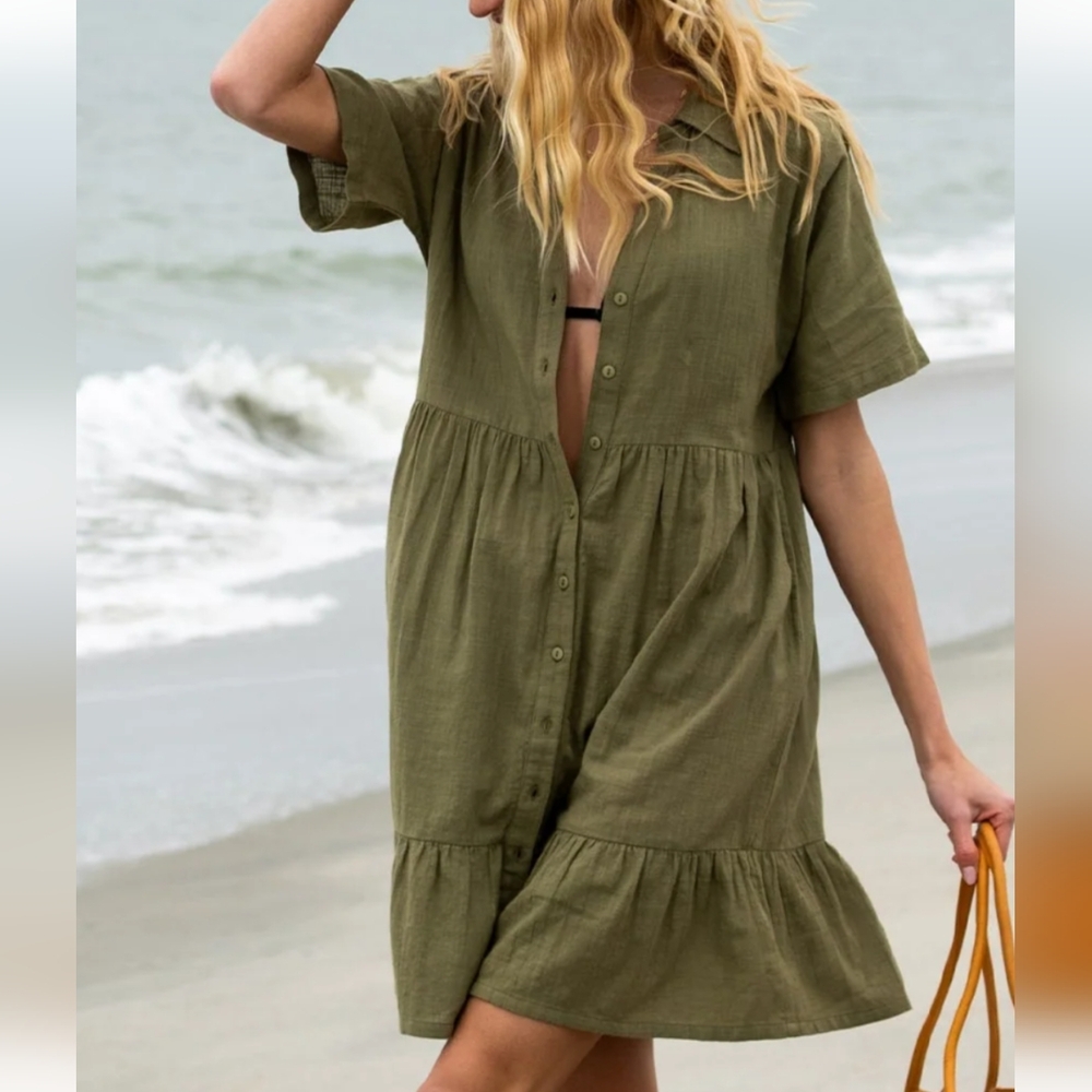 Olive Green Button-Up Swim Cover-Up